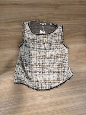 Max Studio Tweed Sleeveless Camisole - White & Brown Check